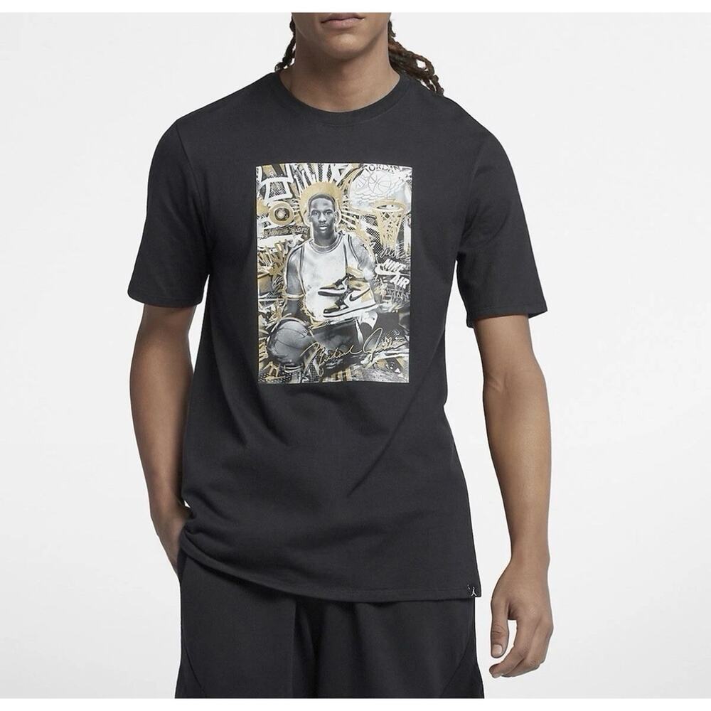Nike Jordan Black T Shirt Gold Top 3 Rookie Size XL BQ3785-010 NWT Double Sided